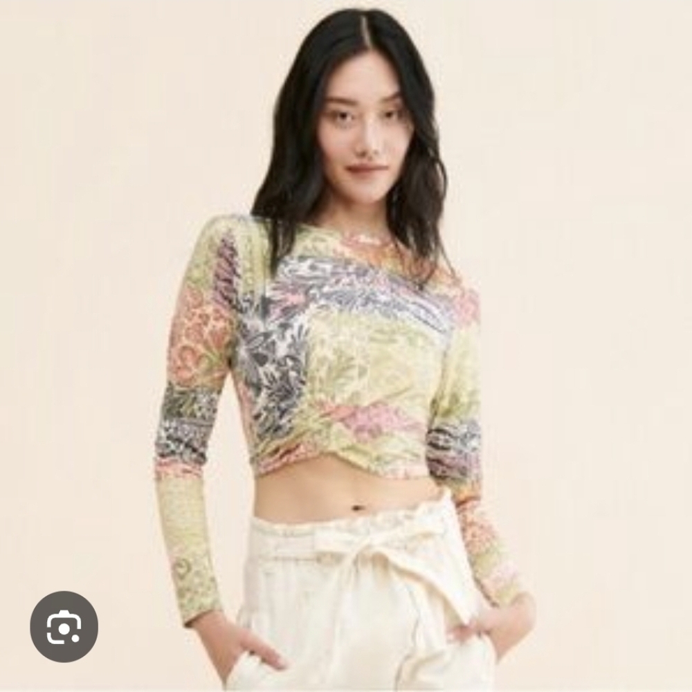 Anthropologie Daily Practice Multicolor Floral Print Crop Twist Boho Top Size XL